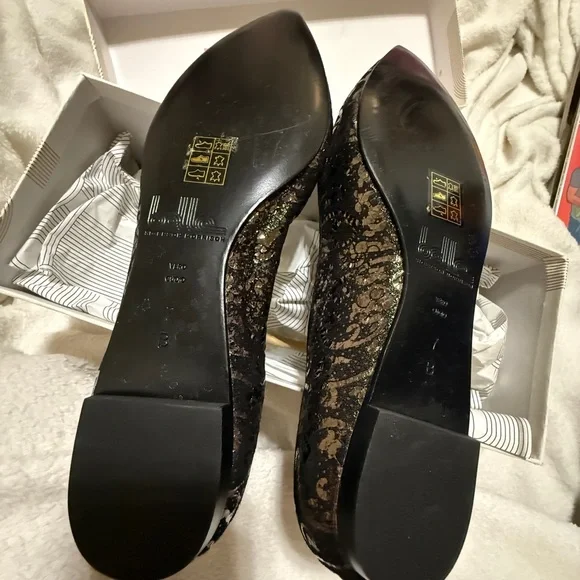 belle by sigerson Morrison Black metallic brocade size 7 Flats NWT - Picture 4 of 12